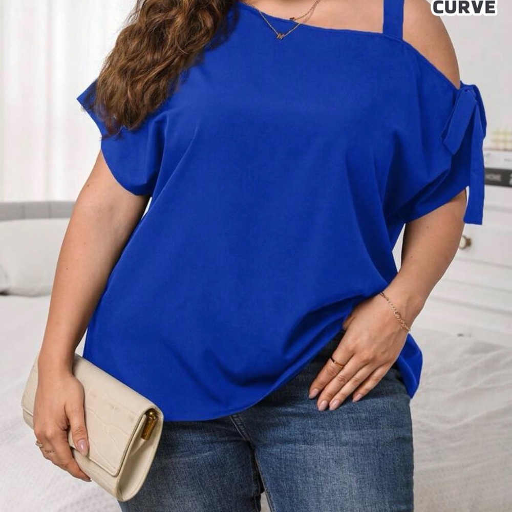 SHEIN Royal Blue Cold Shoulder Blouse
